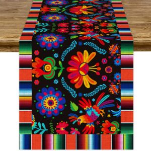 linen mexican fiesta table runner decoration 72×13inch long cinco de mayo dia de los muertos runners farmhouse rustic runner day of the dead decor and supplies for kitchen dining home table decoration