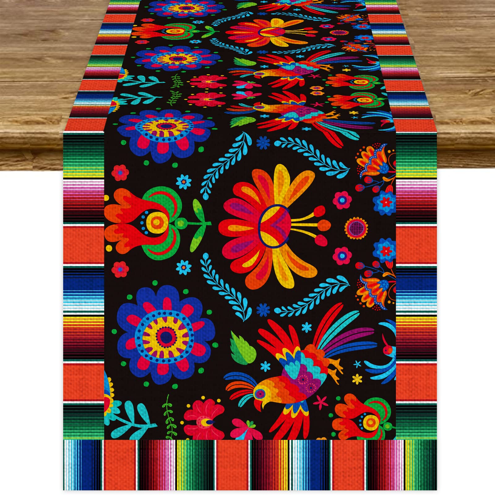 Linen Mexican Fiesta Table Runner Decoration 72×13inch Long Cinco De Mayo Dia De Los Muertos Runners Farmhouse Rustic Runner Day of The Dead Decor and Supplies for Kitchen Dining Home Table Decoration