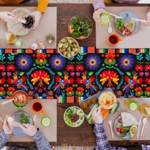 Linen Mexican Fiesta Table Runner Decoration 72×13inch Long Cinco De Mayo Dia De Los Muertos Runners Farmhouse Rustic Runner Day of The Dead Decor and Supplies for Kitchen Dining Home Table Decoration