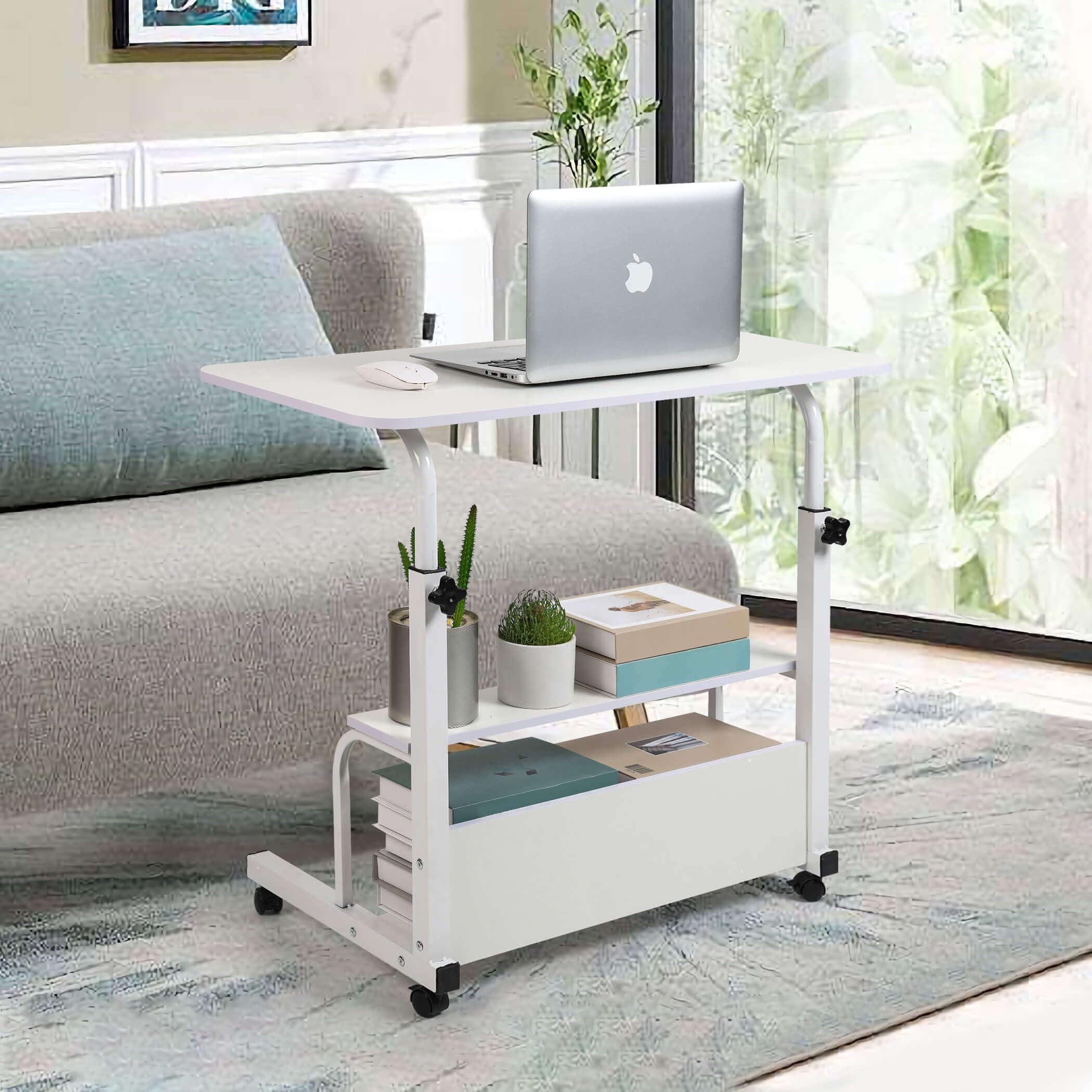 Small Desk for Laptop Small Space Portable Desk Living Room Sofa Bedroom Bedside with Storage Home Office Desk Adjustable Height Desk Removable Home Office Desk Furniture Size 32 * 16 inches White A