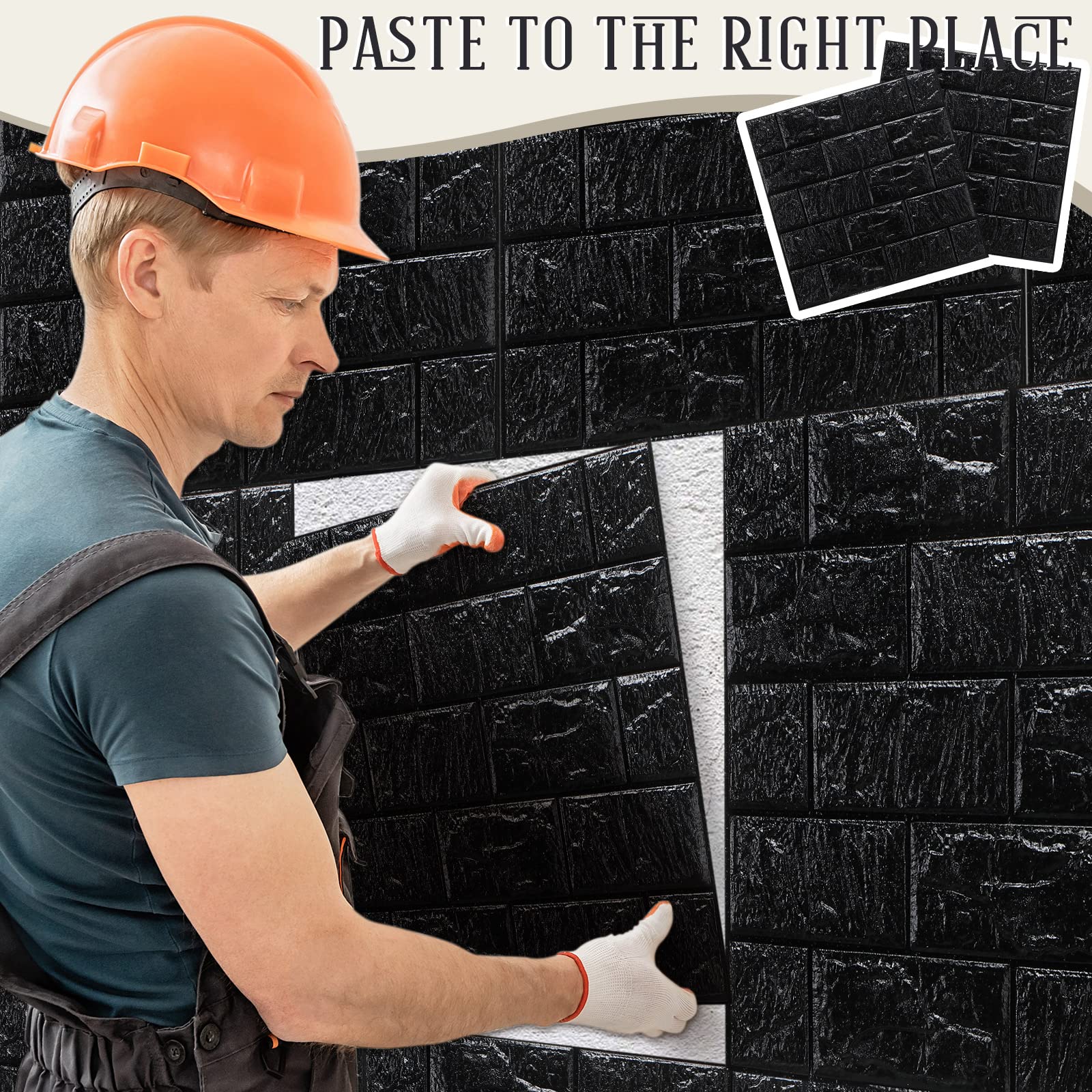 Tinlade 30 Pcs 28.81 Sq ft 3D Wall Panels Peel and Stick Foam Brick Wallpaper Printable Faux Brick Wall Panels Decorative Self Adhesive Wall Tiles Waterproof Wall Covering Panels (Black)