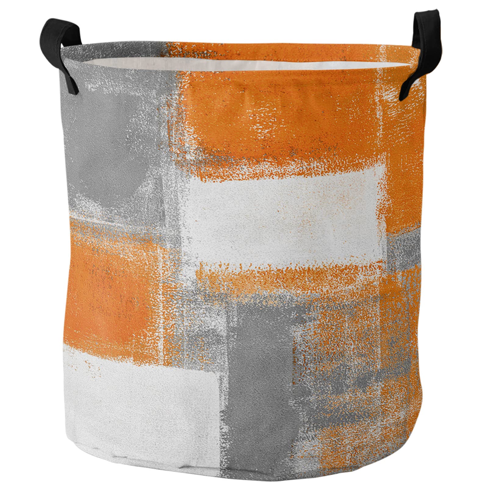 Orange Grey Oil Painting Laundry Basket 16.5"x17" Waterproof Laundry Hamper, Burnt Orange Geometric Abstract Art Collapsible Toys Blankets Storage Baskets Clothes Hamper for Bedroom Living Room