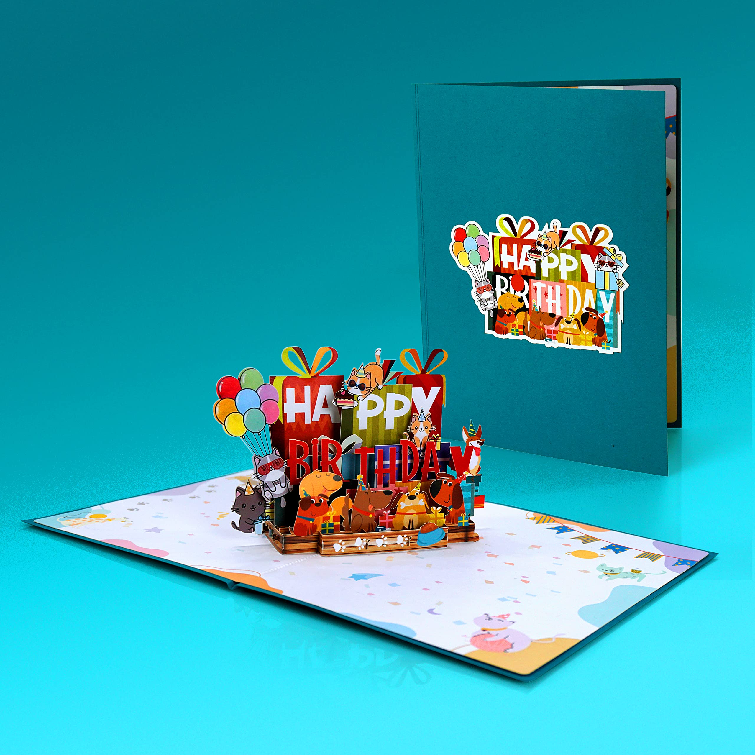 CUTPOPUP Birthday Card Pop Up, 3D Greeting Card (Animals Happy Birthday Text)