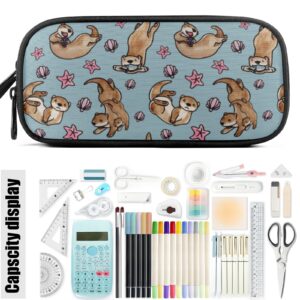 Fustylead Otters Nylon Pencil Bag Large Storage Pouch Pen Case Makeup Bag Simple Stationery Bag School College Office Organizer for Teens Boys Girls Student