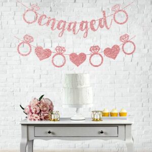 Engagement Party Decorations, Rose & Gold Engaged Banner, Bachelorette Party Favors, Glitter Diamond Bride Sign for Bridal Shower Hen Party Supplies Backdrop Decor (Rose Gold)