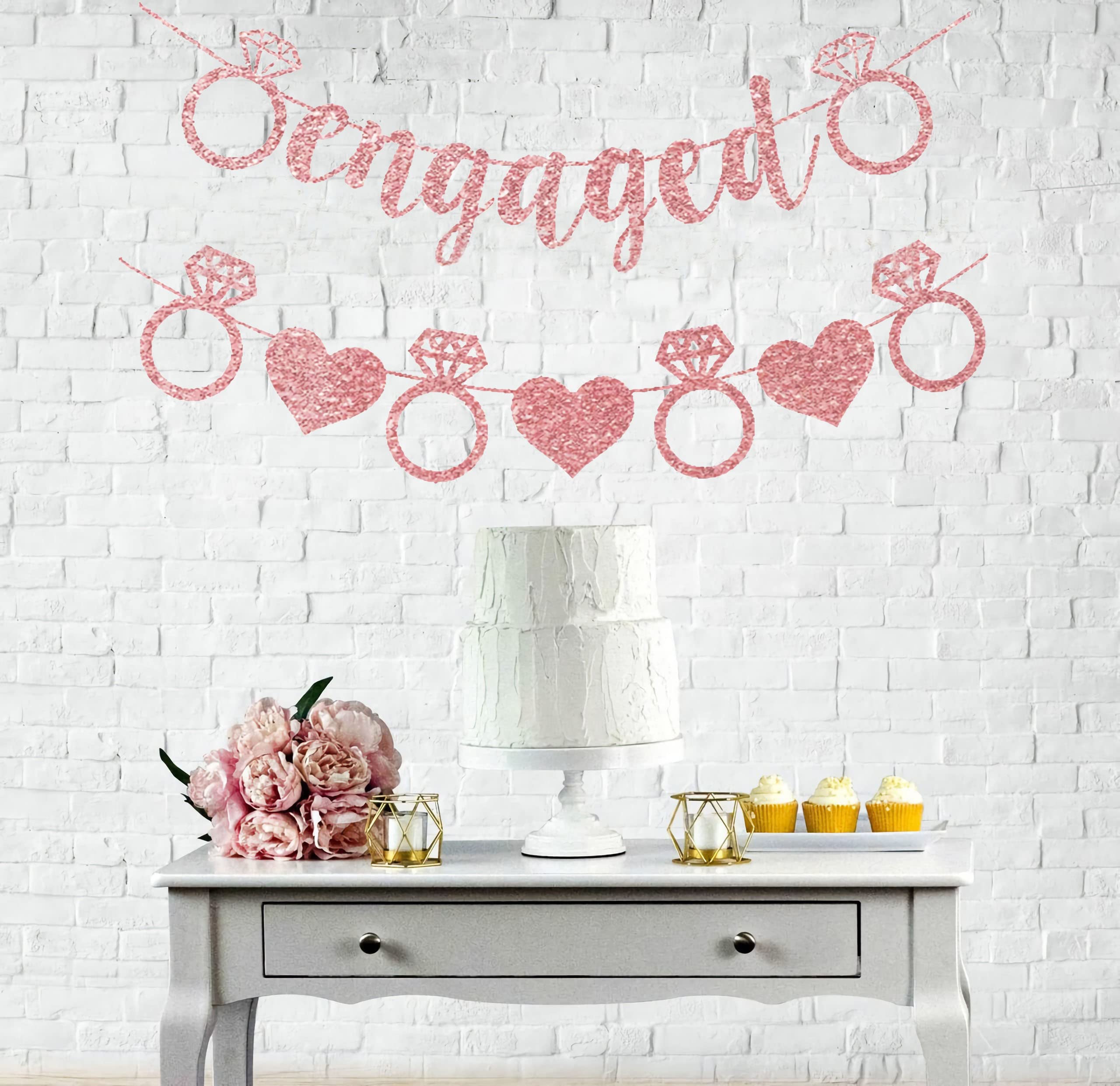 Engagement Party Decorations, Rose & Gold Engaged Banner, Bachelorette Party Favors, Glitter Diamond Bride Sign for Bridal Shower Hen Party Supplies Backdrop Decor (Rose Gold)