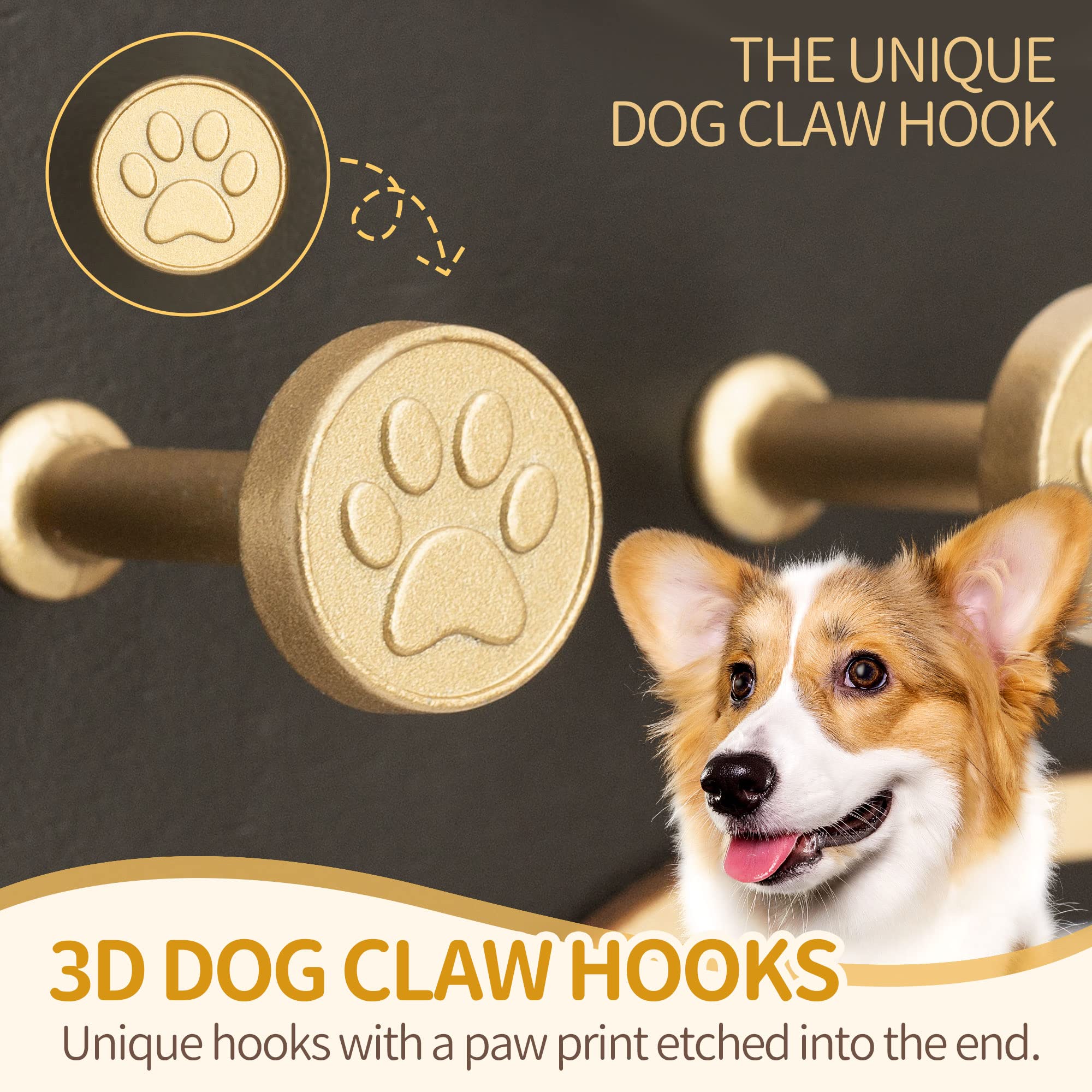 MTERSN Key Holder for Wall - Decorative Key Hook Coat Rack Wall Mount with 5 Unique 3D Dog Paws Hooks, Dog Leash Holder for Wall Hooks for Farmhouse Entryway, Gift for Dog Lovers