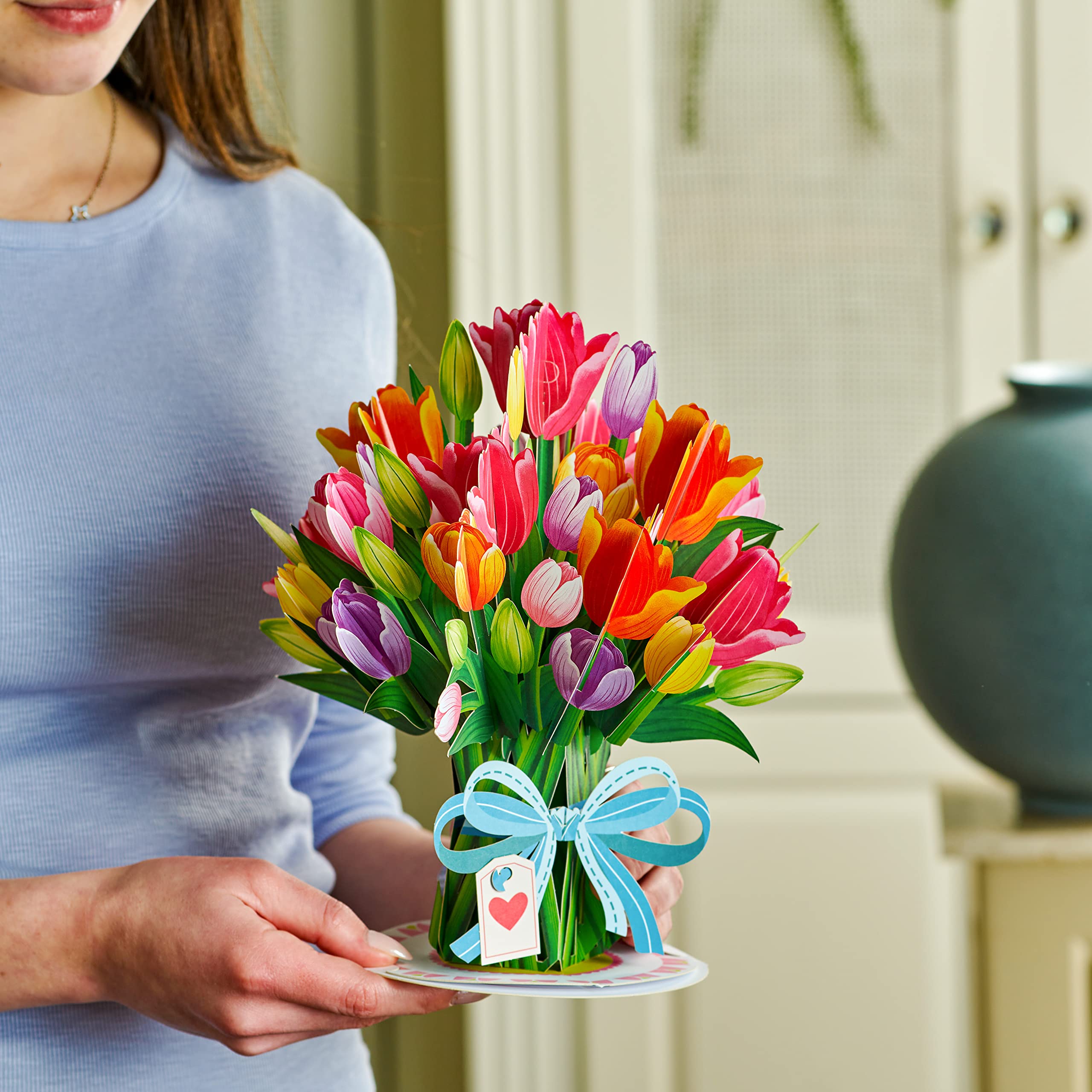 Paper Love HugePop Tulips Flower Bouquet 3D Popup Card, With Detachable Paper Bouquet, Gift for Birthday, Mothers Day, Anniversary, Thank You, All Occasion - Jumbo 10" x 14" Cards - Includes Envelope and Note