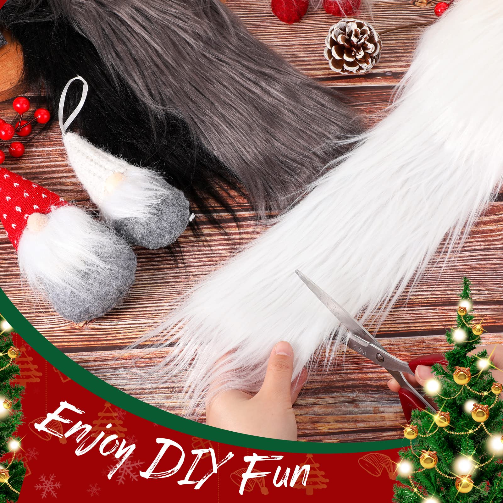 3 Pcs 4 x 60 Inch Christmas Plush Faux Fur Fabric Faux Fur Scrap Pieces Fuzzy Craft Fake Fur Furry Fluffy Fabric Fur Chair Cover Patch Clothing Decoration for Beard Cosplay Costume DIY Projects