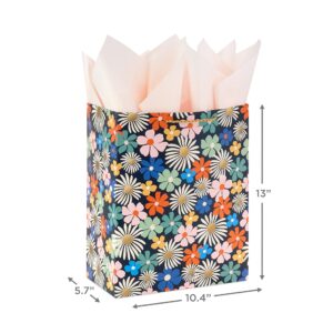 Hallmark 13" Large Gift Bag with Birthday Card and Tissue Paper for Women (Modern Flowers, Pink, Sage, Blue, Black, Yellow) for Mom, Daughter, Sister, Girlfriend, Aunt, Nana