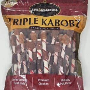 KTR Ruff & WHISKERZ Triple Kabaobz Rawhide Treat for Dog | Made with Real Beef Hide and Chicken | Satisfies Dogs Craving to Chew | 36 Count