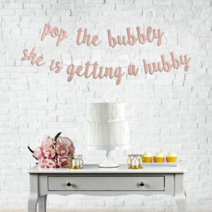 Engagement Party Decorations Rose Gold Bridal Shower, Bachelorette Banner “Pop The Bubbly She is Getting a Hubby” Wedding Girls Night Out Golden Photo Props Bride to be Backdrop Decor Supplies Favors