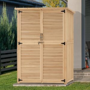 MCombo Outdoor Wooden Storage Cabinet, Garden Tool Shed with Latch, Outside Tools Wood Cabinet with Double Doors for Patio 1900 (Natural, Large)