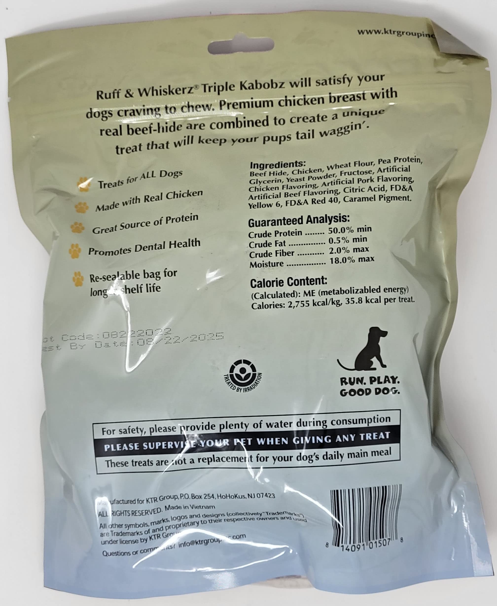 KTR Ruff & WHISKERZ Triple Kabaobz Rawhide Treat for Dog | Made with Real Beef Hide and Chicken | Satisfies Dogs Craving to Chew | 36 Count