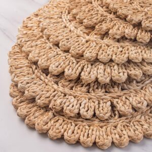 Laquedecraft 13.8" Round Corn Husk Placemats Set of 6 | Boho Rattan Woven Placemats | Farmhouse Spring Placemats | Table Wicker Placemats