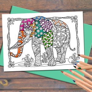 Art Eclect Coloring Nature Greeting and Thank You Note Cards, Zentangle Wildlife Animals Designs, 10 Cards with Green Envelopes included (Wildlife/Green 10 cards)