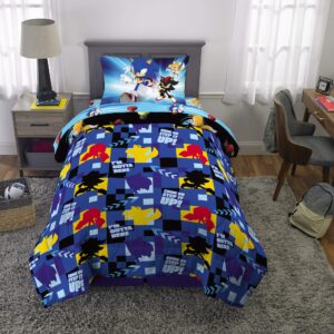 Franco Sonic The Hedgehog Anime Kids Bedding Twin/Full Comforter with Twin Sheet Set and Cuddle Pillow, 5 Piece Bedroom Set (Official Sega Licensed Product)