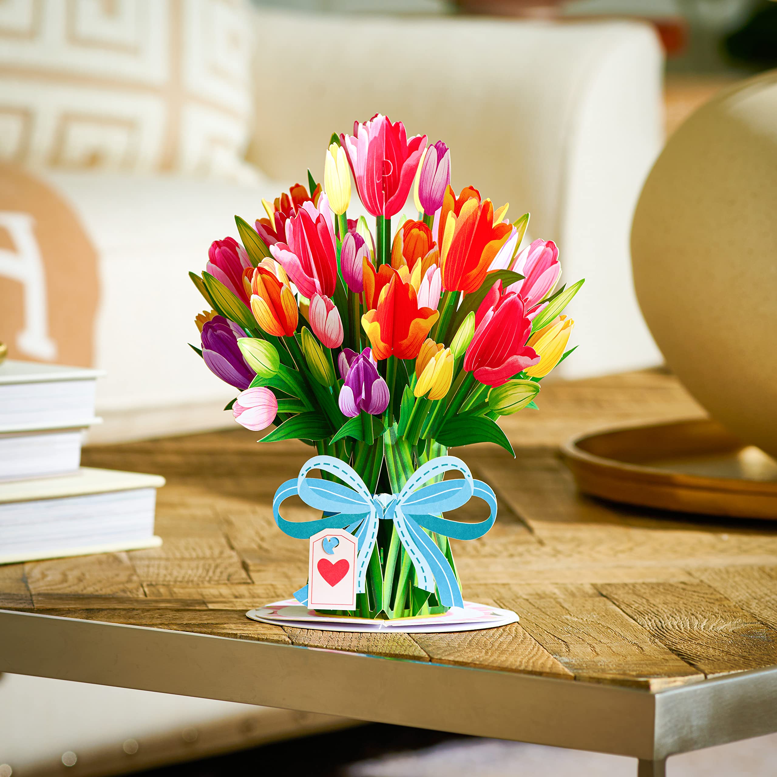 Paper Love HugePop Tulips Flower Bouquet 3D Popup Card, With Detachable Paper Bouquet, Gift for Birthday, Mothers Day, Anniversary, Thank You, All Occasion - Jumbo 10" x 14" Cards - Includes Envelope and Note