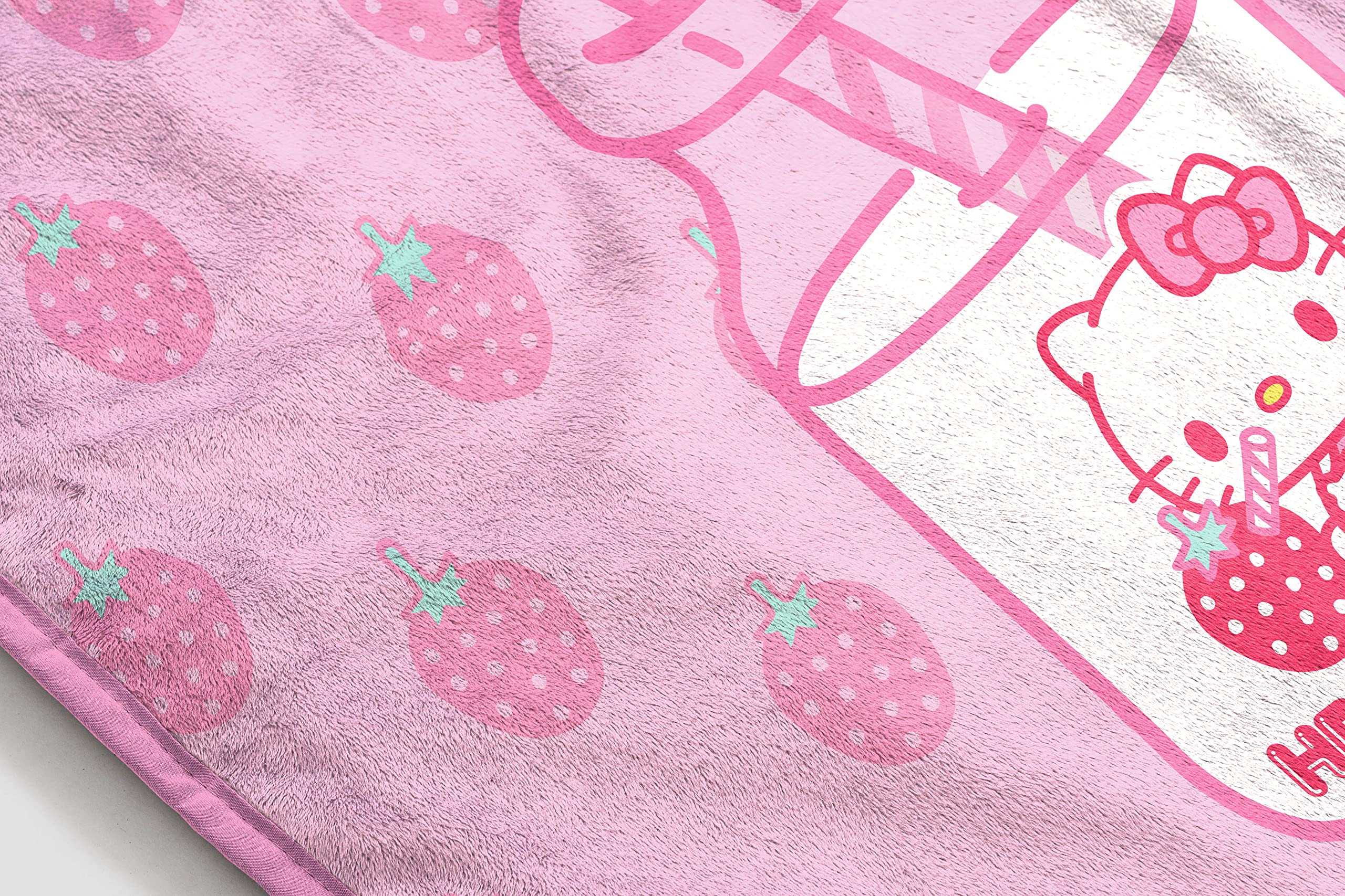 Hello Kitty Strawberry Milk Throw Blanket - Measures 46 x 60 inches, Kids Bedding Features Kitty White - Fade Resistant Super Soft Fleece (Official Hello Kitty Product)