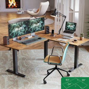 Marsail Standing Desk Adjustable Height with 4-in 1 Electical Outlet, L Shaped Electric Standing Desk with Headphone Hook, Stand up Desk for Home Office Sturdy Writing Workstation, Rustic