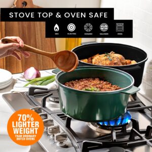 Granitestone Lightweight 6.5 Qt Dutch Oven Pot with Lid, Nonstick Dutch Oven Set, 10 in 1 Enamel Stock Pot/Cooking Pot & Dutch Oven for Sourdough Bread Baking, Dutch Ovens, Oven/Dishwasher Safe-Black