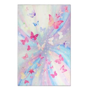 superior kids indoor area rug, butterfly floor decor for nursery, kids bedrooms, play room decorations, soft rugs, colorful throw, cute bedroom accessories, 5' x 5' square, magenta