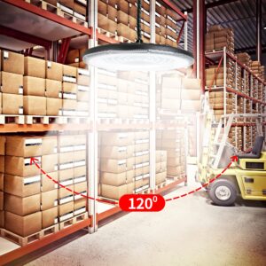 Gopretty 150W LED High Bay Lights 4 Pack, 6000K Daylight UFO High Bay Fixture, 5FT Cable with Plug, Perfect for Commercial Warehouse Barn Workshop Factory Area Lighting