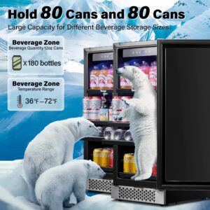 Yeego 30 inch Beverage Refrigerator, Two 15" Dual Zone Beverage Coolers Bundle Hold 160 Cans Beverage Fridge under Counter Beer Fridge for Drink Soda Wine Built-In or Freestanding