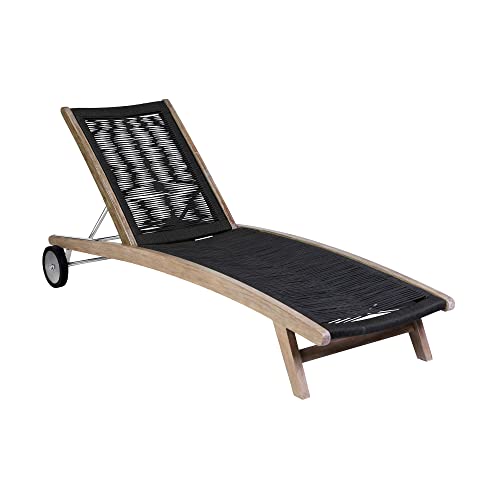 Armen Living Chateau Outdoor Patio Adjustable Chaise Lounge Chair in Eucalyptus Wood and Charcoal Rope