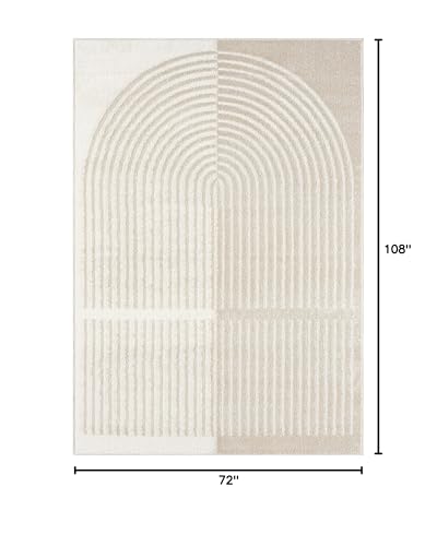 Abani Nuevo Collection Area Rug - Modern Arch Beige/Cream Pattern - 6'x9' - Easy to Clean - Durable for Kids & Pets - Non-Shedding - Medium Pile - Soft Feel - for Living Room, Bedroom & Office