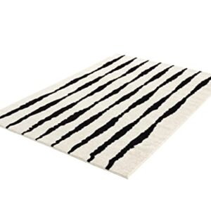 Abani Nordic Collection Area Rug -Contemporary Scandinavian Striped Cream/Black Design -4'x6' -Easy to Clean -Durable for Kids and Pets - Non-Shedding - Medium Pile - Soft Feel -Living Room, Bedroom