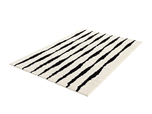 Abani Nordic Collection Area Rug -Contemporary Scandinavian Striped Cream/Black Design -4'x6' -Easy to Clean -Durable for Kids and Pets - Non-Shedding - Medium Pile - Soft Feel -Living Room, Bedroom