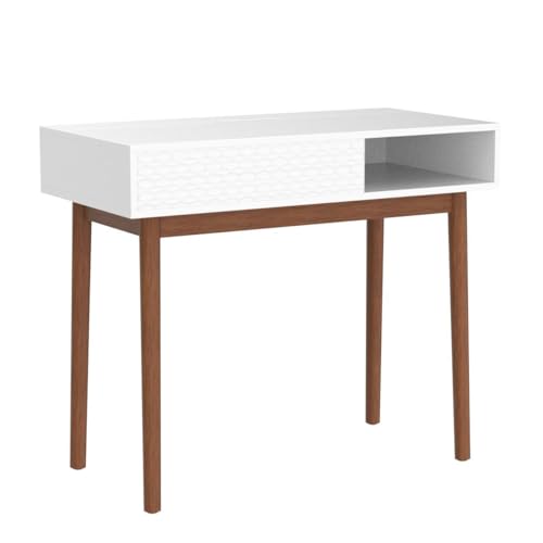 VOXANOXI Small Table for Bedroom, 40 inch White Writing Small Table with Drawer