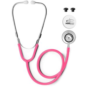 primacare ds-9290-pk adult size 22 inch stethoscope for diagnostics and screening instruments, lightweight and aluminum double head flexible stethoscope, pink