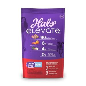 halo elevate dry dog food, grain free red meat recipe, puppy formula, 20lb