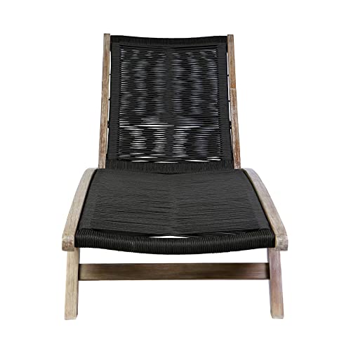 Armen Living Chateau Outdoor Patio Adjustable Chaise Lounge Chair in Eucalyptus Wood and Charcoal Rope