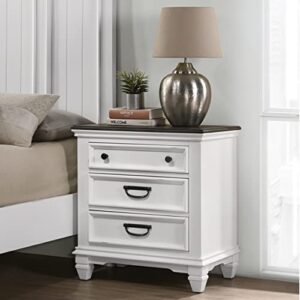 roundhill furniture clelane wood 3-drawer nightstand, weathered white and gray