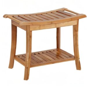 Kinfant Bathroom Bamboo Shower Bench - Spa Bath Shower Stool with Storage Shelf, Wooden Seat for Inside Shower (Style 1)