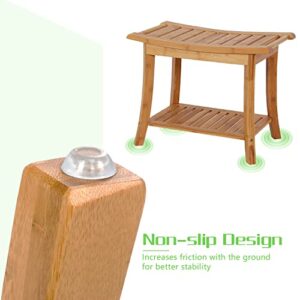 Kinfant Bathroom Bamboo Shower Bench - Spa Bath Shower Stool with Storage Shelf, Wooden Seat for Inside Shower (Style 1)