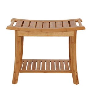 Kinfant Bathroom Bamboo Shower Bench - Spa Bath Shower Stool with Storage Shelf, Wooden Seat for Inside Shower (Style 1)