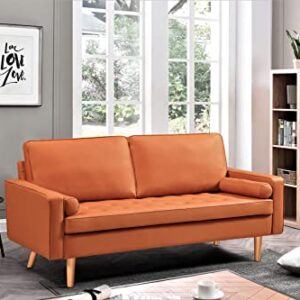 Container Furniture Direct 2-Piece Set Faux Leather Sofa for The Modern Living Room with Removable Cushions and Solid Wood Legs, Luxury Style Button-Tufted Loveseat and Couch, Red Orange