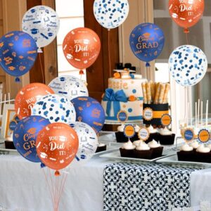 Haooryx 50Pcs Blue and Orange Graduation Balloons Kit Class of 2024 Graduation Party Decoration 12 Inches Congrats Grad Confetti Latex Balloon Decor Supplies for School Prom Graduate Celebration