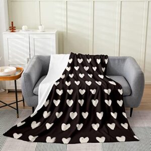 black white throw blanket 40"x50" cute heart pattern fleece blanket for kids boys girls valentine day gift flannel blanket bedroom home dorm decor cartoon love geometric love heart sherpa blanket