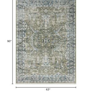 Abani Savoy Collection Area Rug - Intricate Blue/Green Vintage Design -5'3" x 7'6"' - Easy to Clean - Durable for Kids & Pets - Non-Shedding - Medium Pile - Soft Feel -Living Room, Bedroom & Office