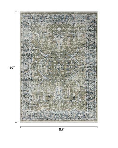 Abani Savoy Collection Area Rug - Intricate Blue/Green Vintage Design -5'3" x 7'6"' - Easy to Clean - Durable for Kids & Pets - Non-Shedding - Medium Pile - Soft Feel -Living Room, Bedroom & Office