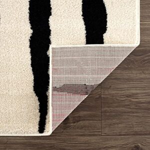 Abani Nordic Collection Area Rug -Contemporary Scandinavian Striped Cream/Black Design -4'x6' -Easy to Clean -Durable for Kids and Pets - Non-Shedding - Medium Pile - Soft Feel -Living Room, Bedroom