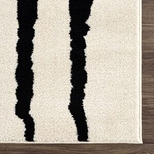 Abani Nordic Collection Area Rug -Contemporary Scandinavian Striped Cream/Black Design -4'x6' -Easy to Clean -Durable for Kids and Pets - Non-Shedding - Medium Pile - Soft Feel -Living Room, Bedroom