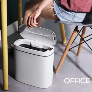 AIWE7D Bathroom Trash Cans with Lids Touchless Garbage Can Motion Sensor Waste Bin 13 Litre 3.6 Gallon Automatic Wastebasket for Kitchen Bedroom Office (Grey)