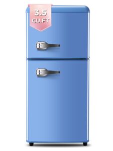 krib bling compact refrigerators with freezer on top, mini fridge with 7- level adjustable thermostat, small refrigerator for apartment, office, camping, blue