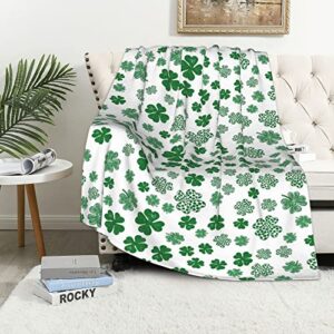 Abaysto Flannel Throw Blanket St Patricks Day Blanket for Kids Lucky Spring Green Clover Shamrock Cozy&Soft Plush Blankets for Bed Couch Living Room Sofa Chair 40"x50"